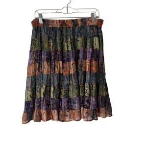 Vintage Silver Stream Skirt Womens One Size Boho Floral Festival India 90s
